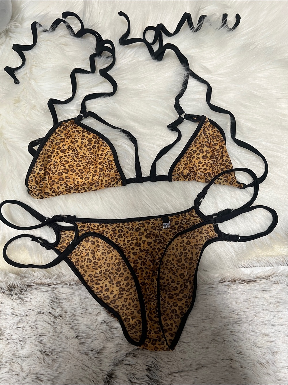 Wicked weasel Leopard Print Triangle Bikini Set - Brown 2 piece size Large